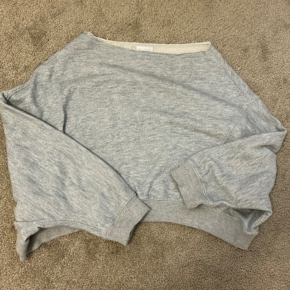Off the shoulder grey sweatshirt